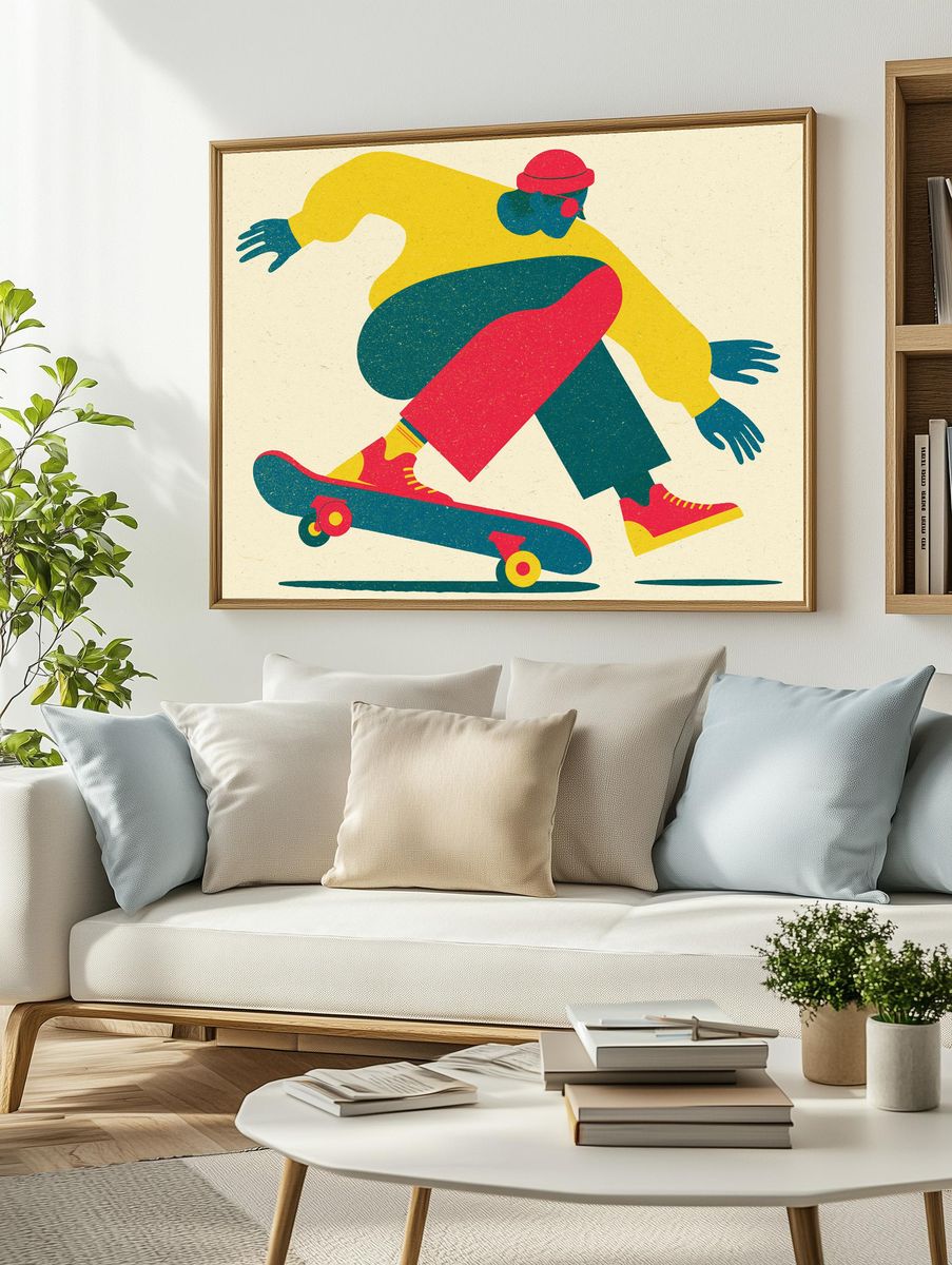 Skateboarder Motion Illustration Poster. — room view 2