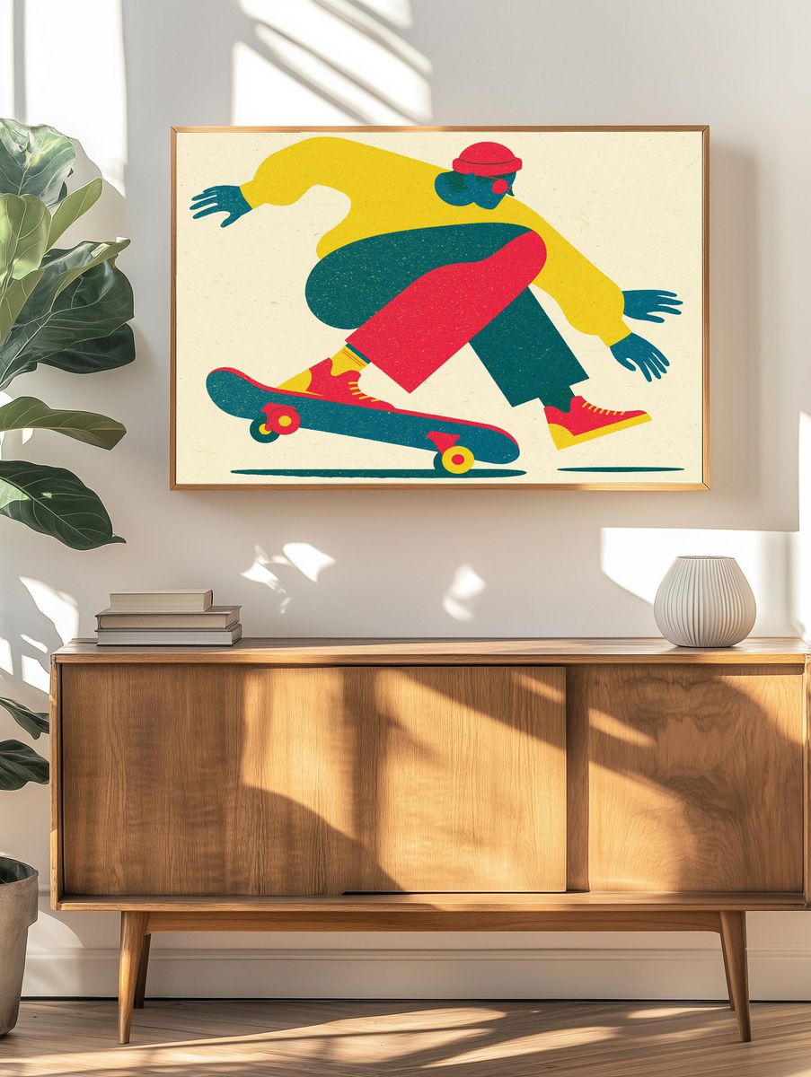 Skateboarder Motion Illustration Poster. — room view 3