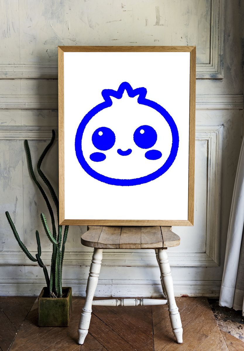 Cute Blue Face Illustration Poster. room preview