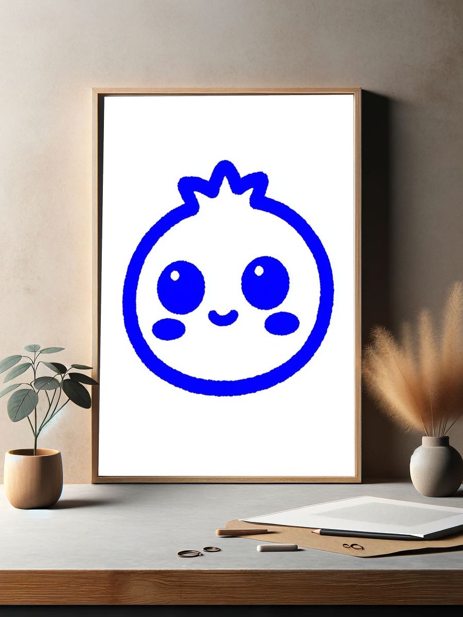 Cute Blue Face Illustration Poster. — room view 2