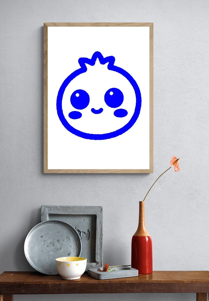 Cute Blue Face Illustration Poster. — room view 3
