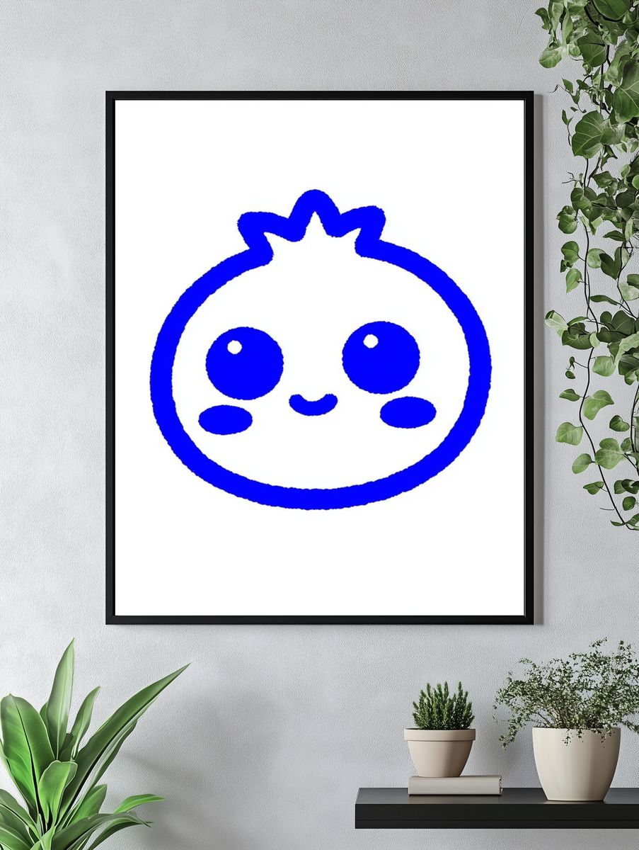 Cute Blue Face Illustration Poster. — room view 4