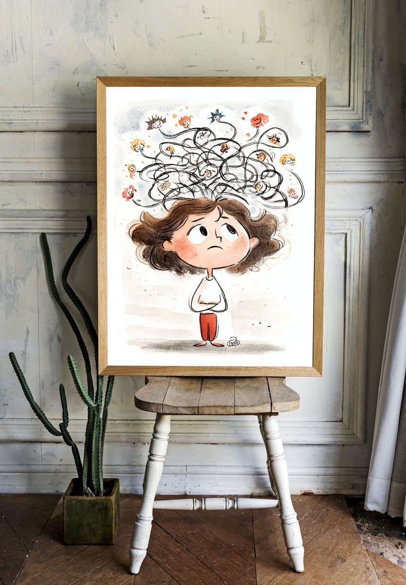 Anxious Child Watercolor Print. room preview