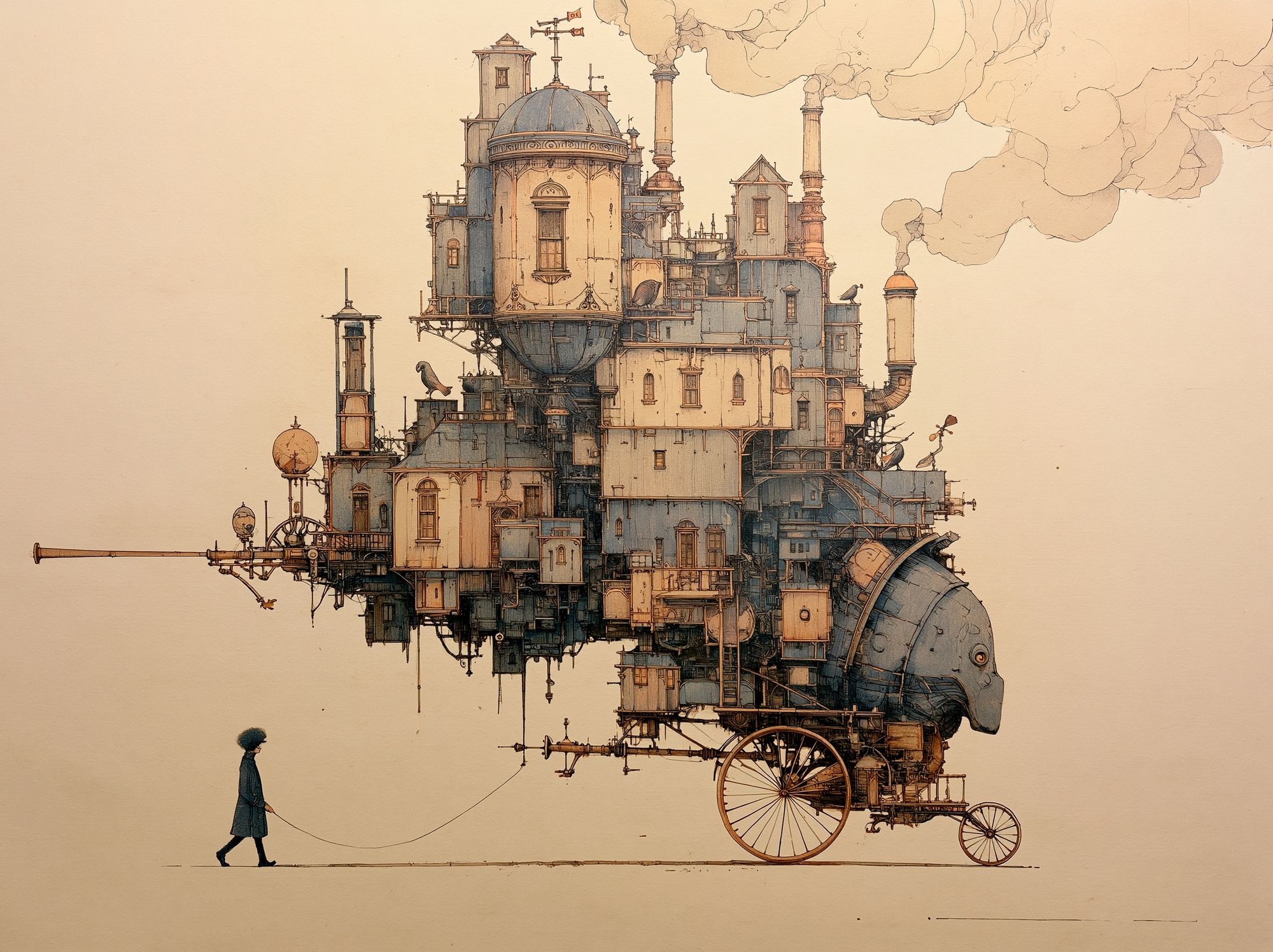 Steampunk Floating City Print. poster detail