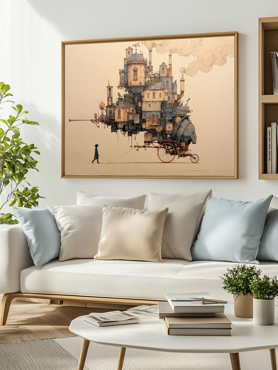 Steampunk Floating City Print. — room view 2