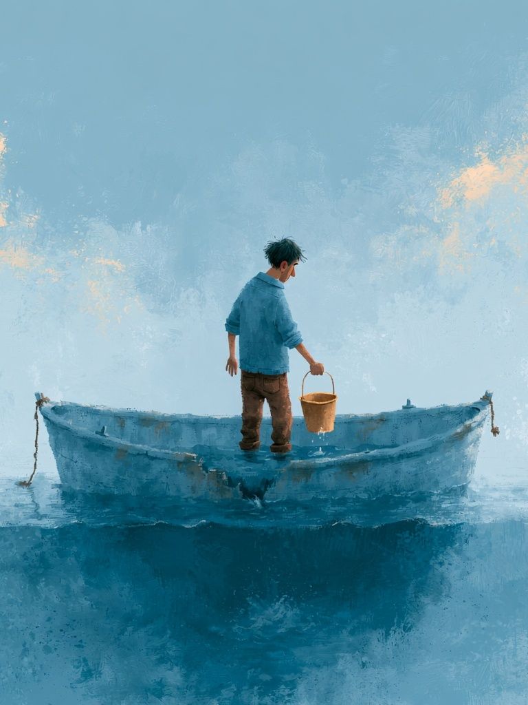 Boy in Blue Boat Illustration Print. poster detail