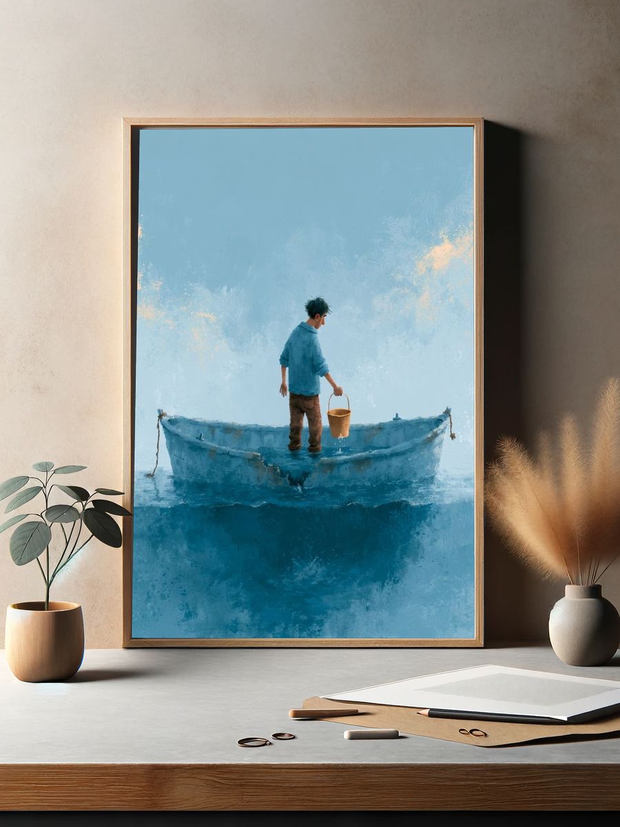 Boy in Blue Boat Illustration Print. — room view 2