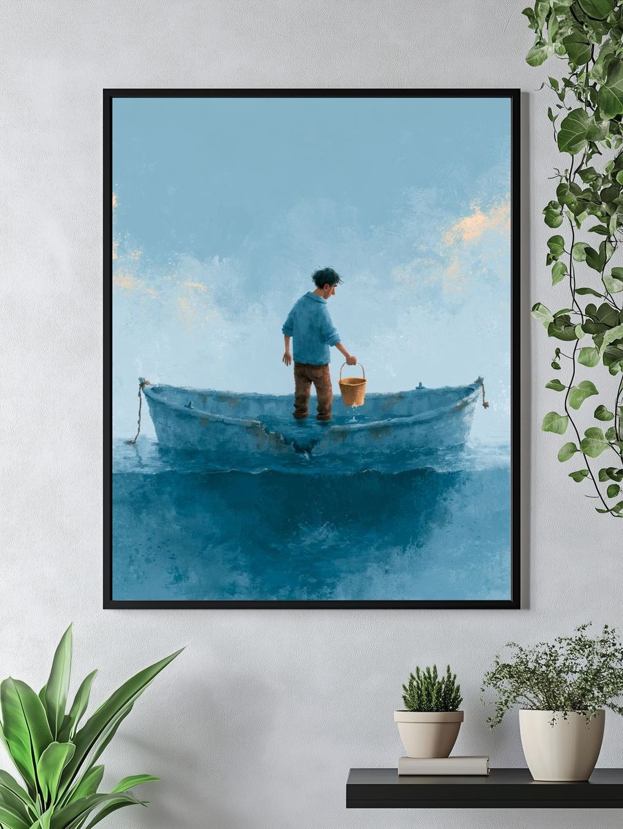 Boy in Blue Boat Illustration Print. — room view 4