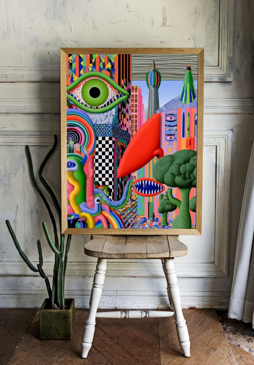 Surreal Neon City Poster. — room view 1