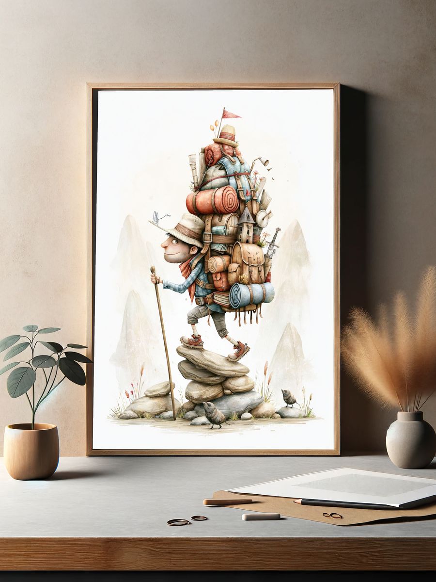 Backpacker Adventure Illustration Poster. — room view 2
