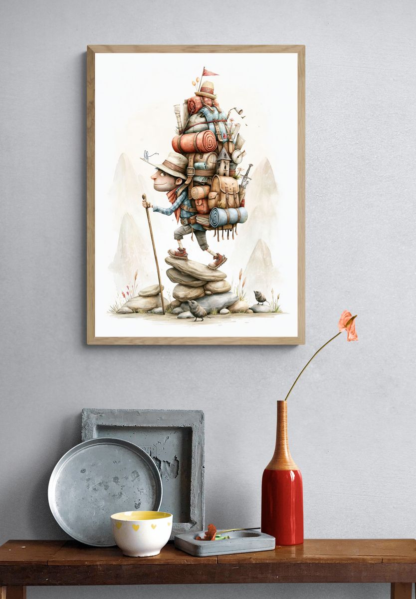 Backpacker Adventure Illustration Poster. — room view 3