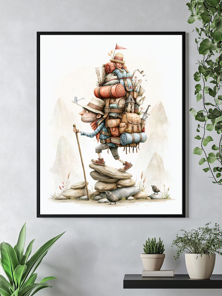 Backpacker Adventure Illustration Poster. — room view 4