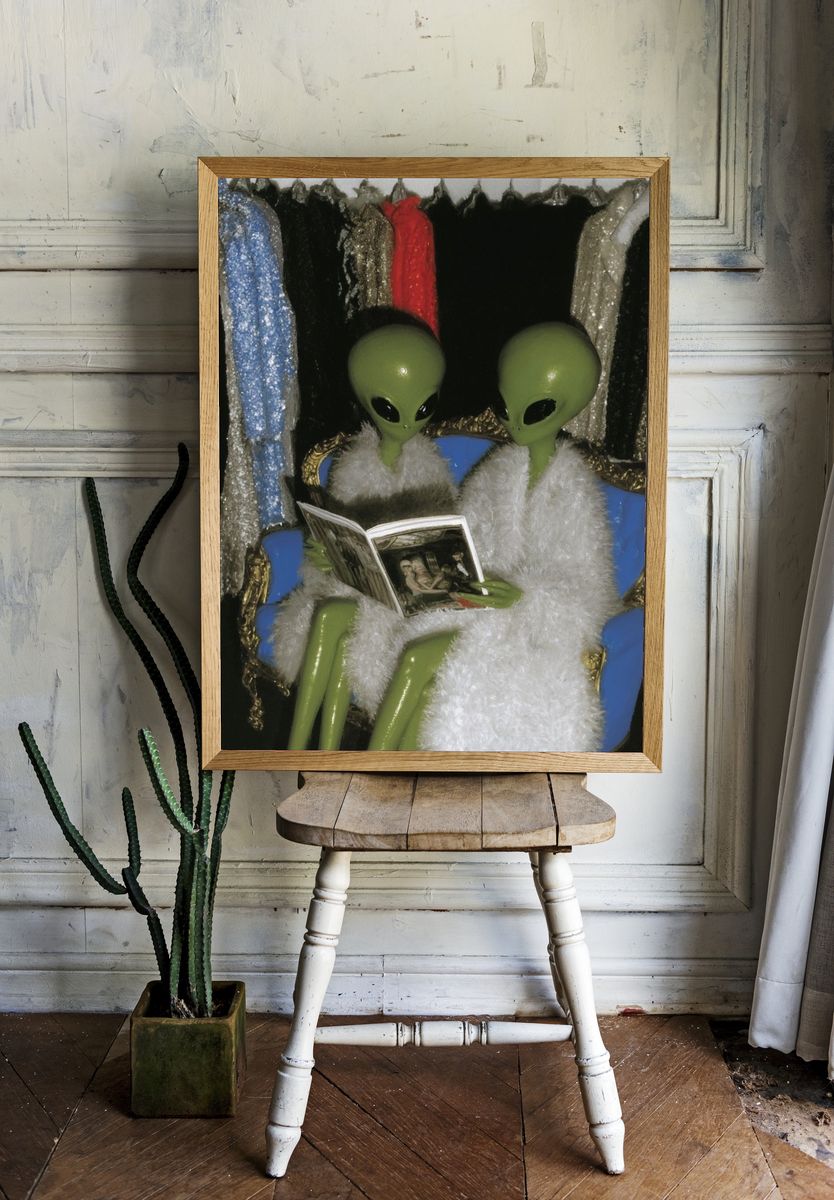 Alien Reading Portrait Print. — room view 1