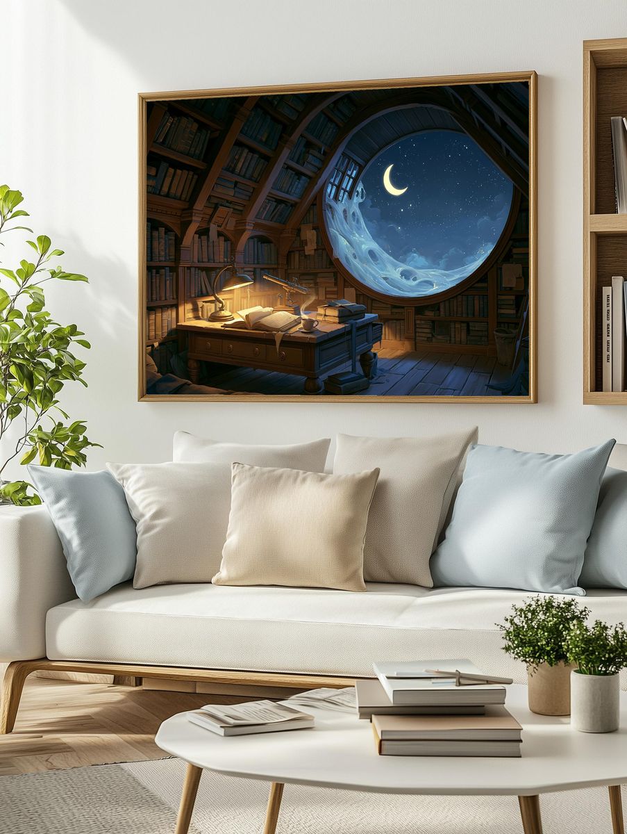 Moonlit Library Fantasy Print. — room view 2