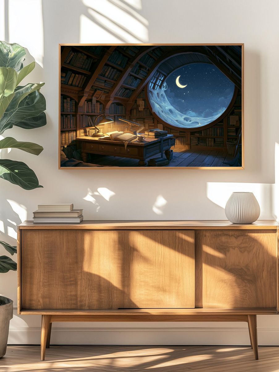 Moonlit Library Fantasy Print. — room view 3