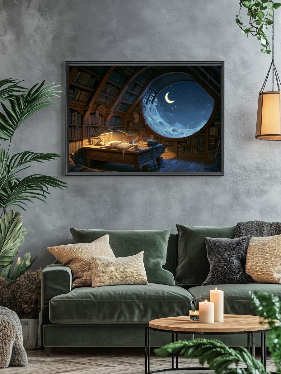 Moonlit Library Fantasy Print. — room view 4