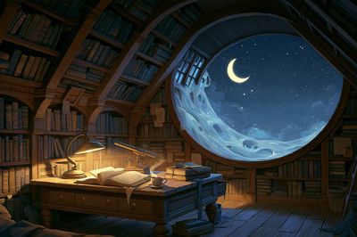 Moonlit Library Fantasy Print.