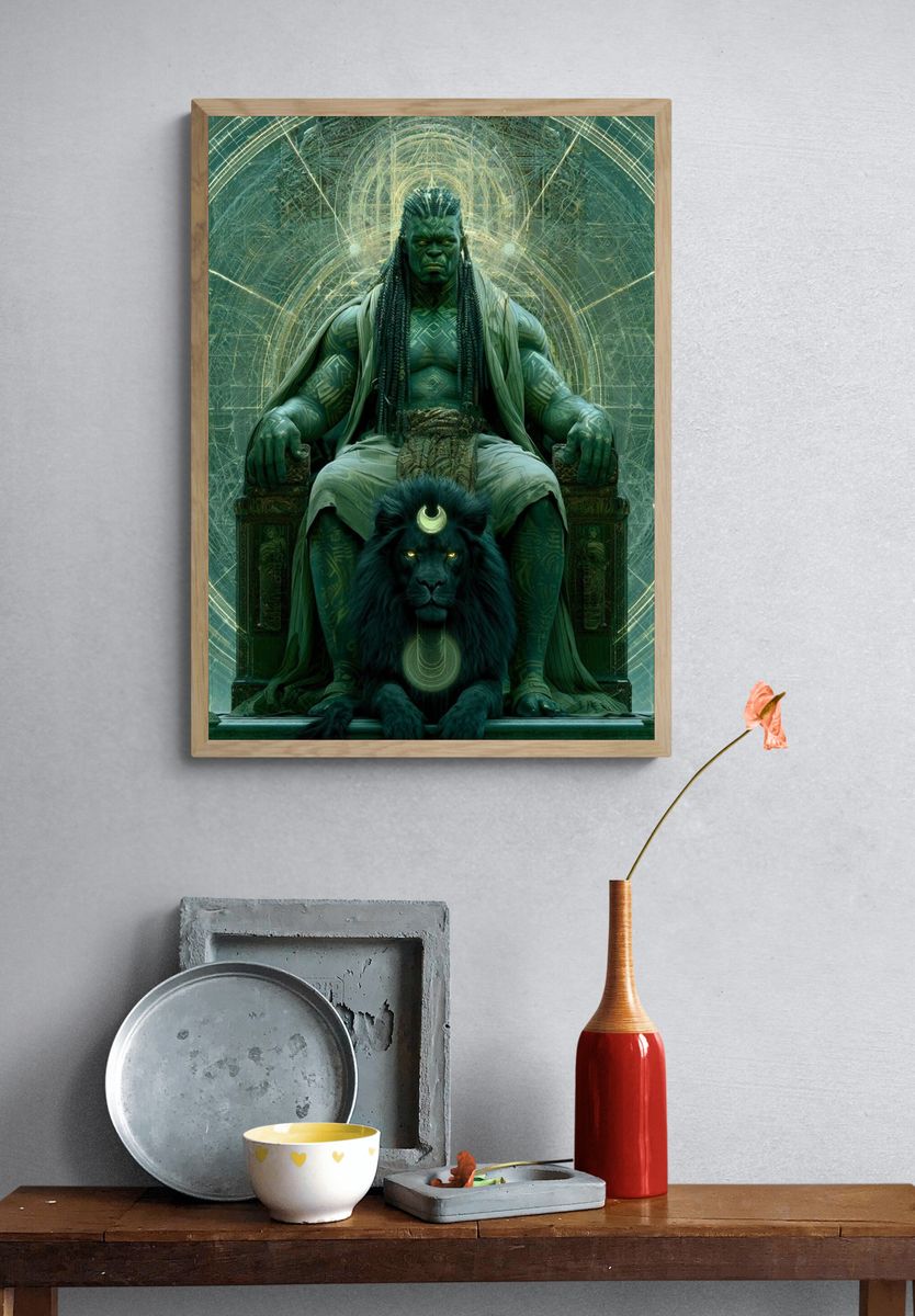 Green Guardian Throne Illustration Poster. — room view 3
