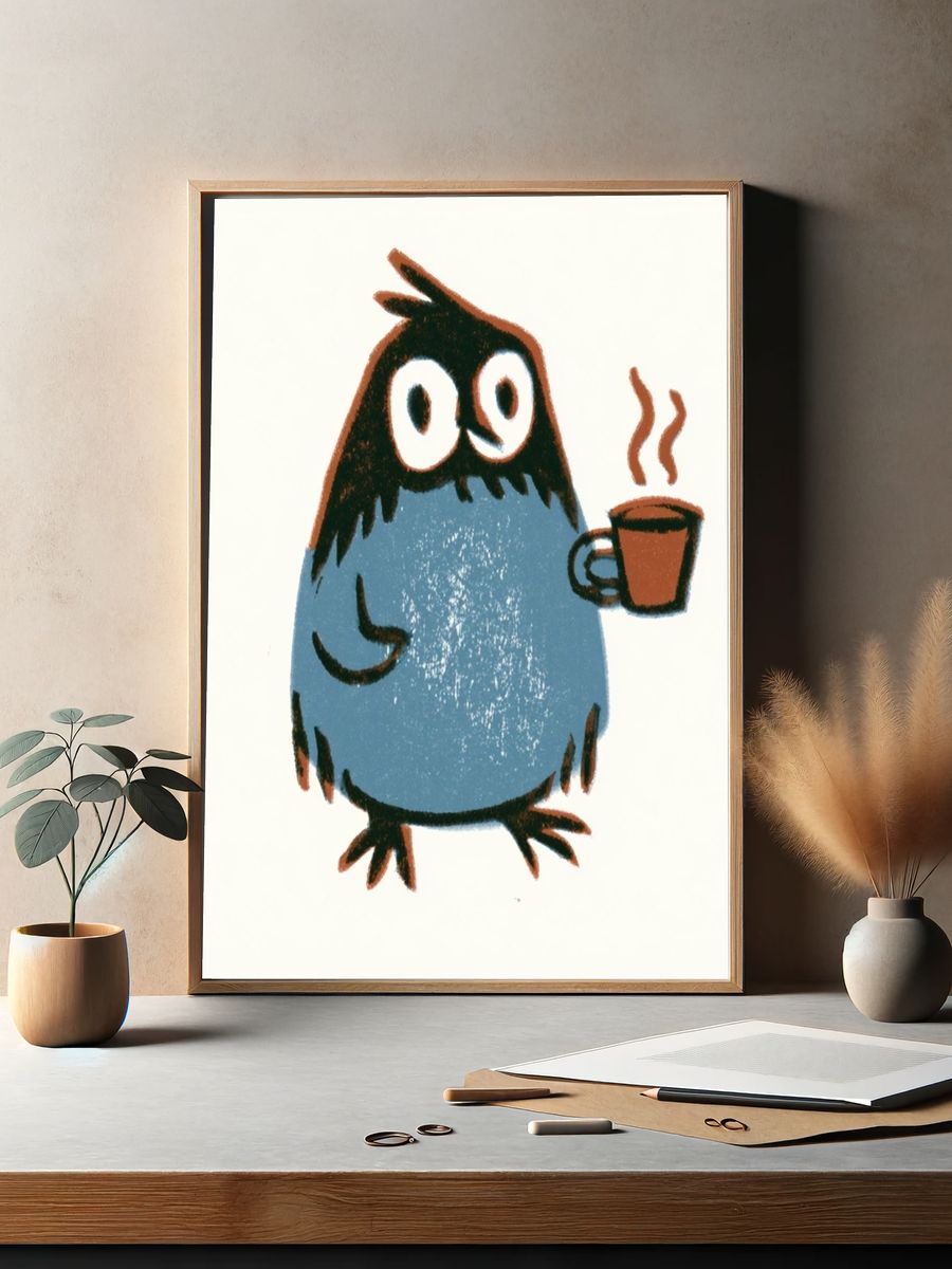 Coffee Owl Cartoon Poster. — room view 2
