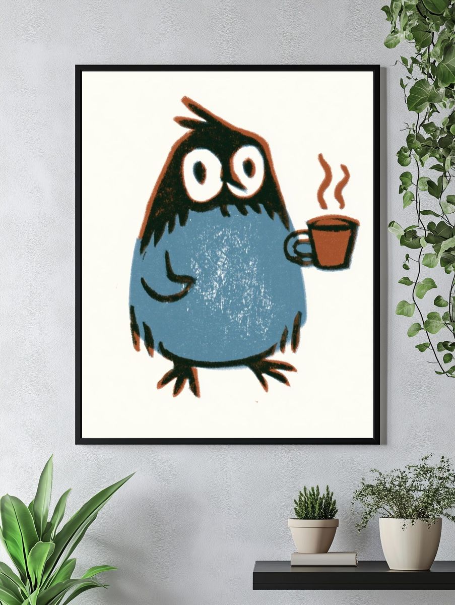 Coffee Owl Cartoon Poster. — room view 4