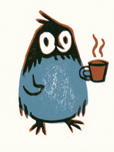 Coffee Owl Cartoon Poster. poster