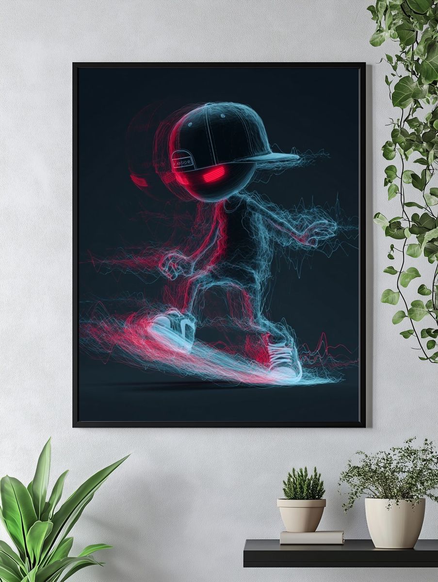 Neon Skateboarder Digital Art Poster. — room view 4