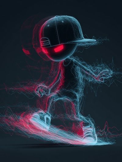Neon Skateboarder Digital Art Poster. poster print