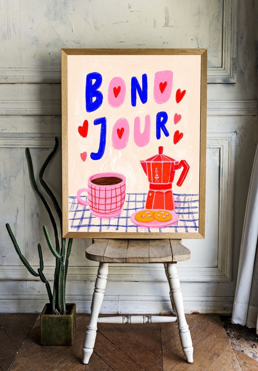 Bonjour Café Illustration Poster. — room view 1