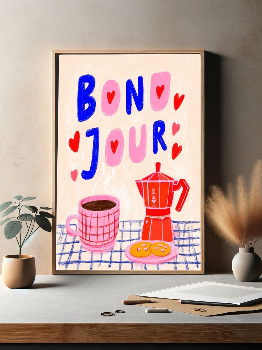 Bonjour Café Illustration Poster. — room view 2