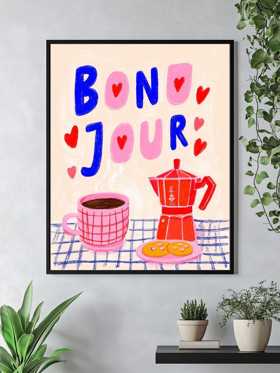 Bonjour Café Illustration Poster. — room view 4