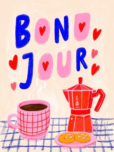 Bonjour Café Illustration Poster. poster print