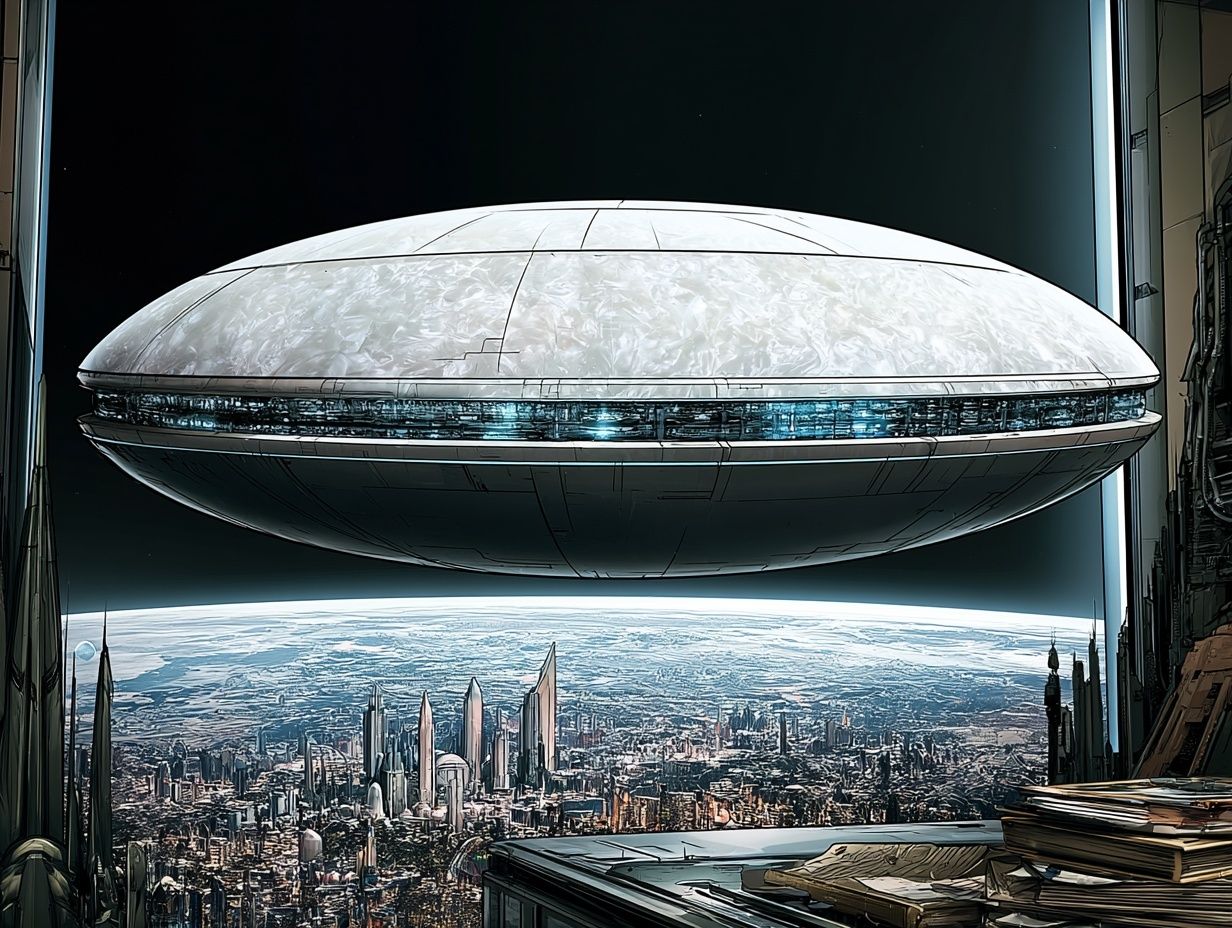 Futuristic Cityscape Spaceship Poster. poster — illustration art