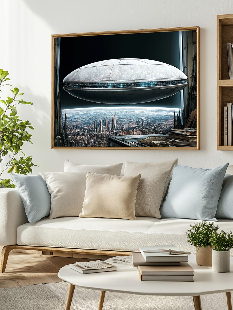 Futuristic Cityscape Spaceship Poster. — room view 2