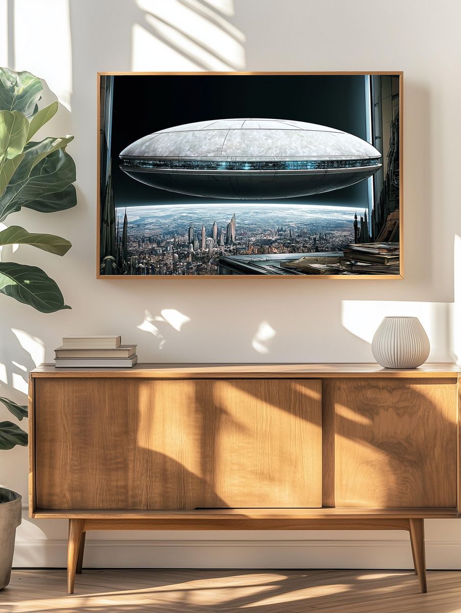Futuristic Cityscape Spaceship Poster. — room view 3