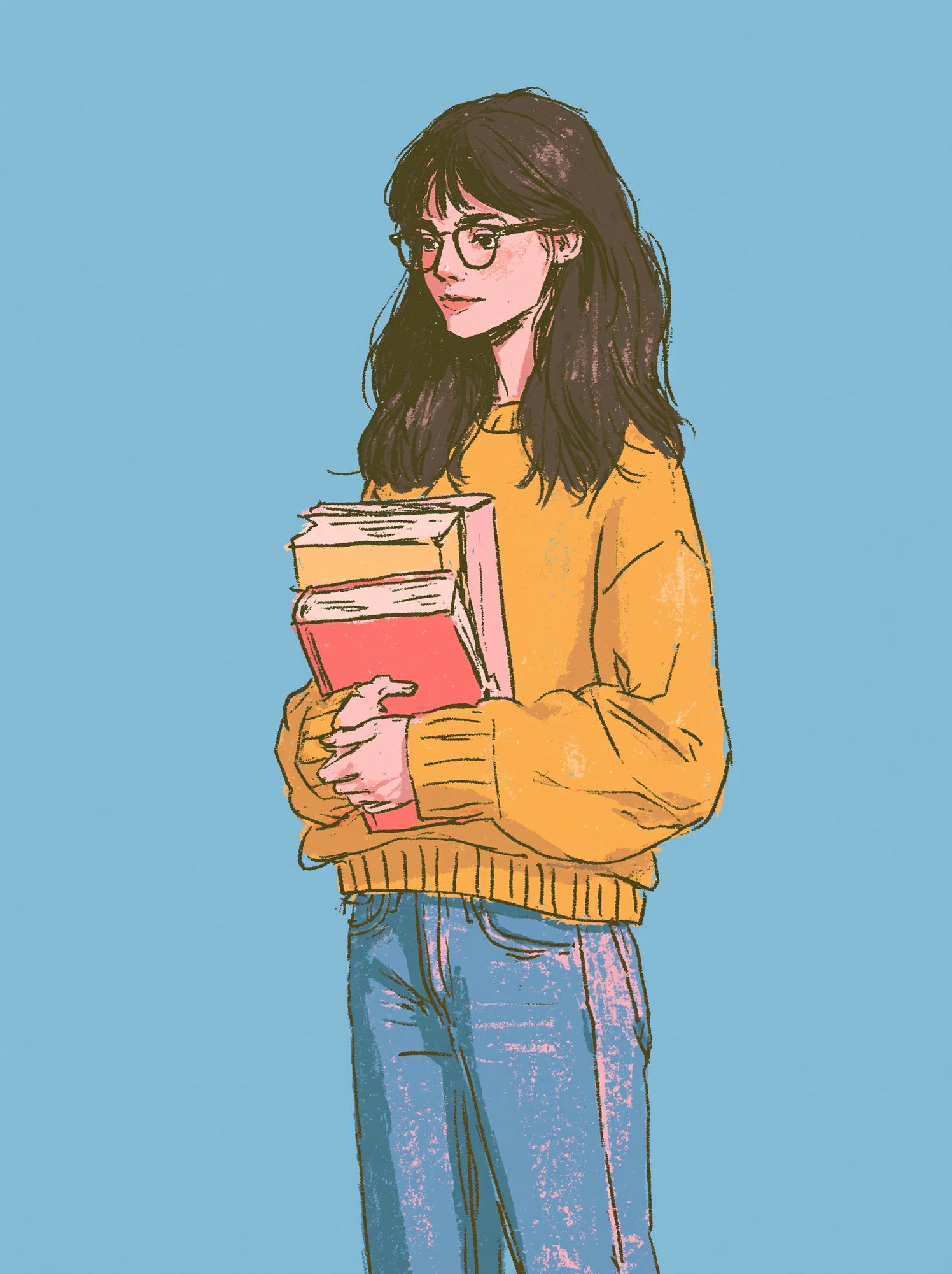 Girl with Books Illustration Poster. poster detail