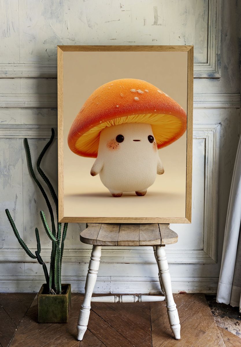 Cute Mushroom Character Illustration Poster. — room view 1