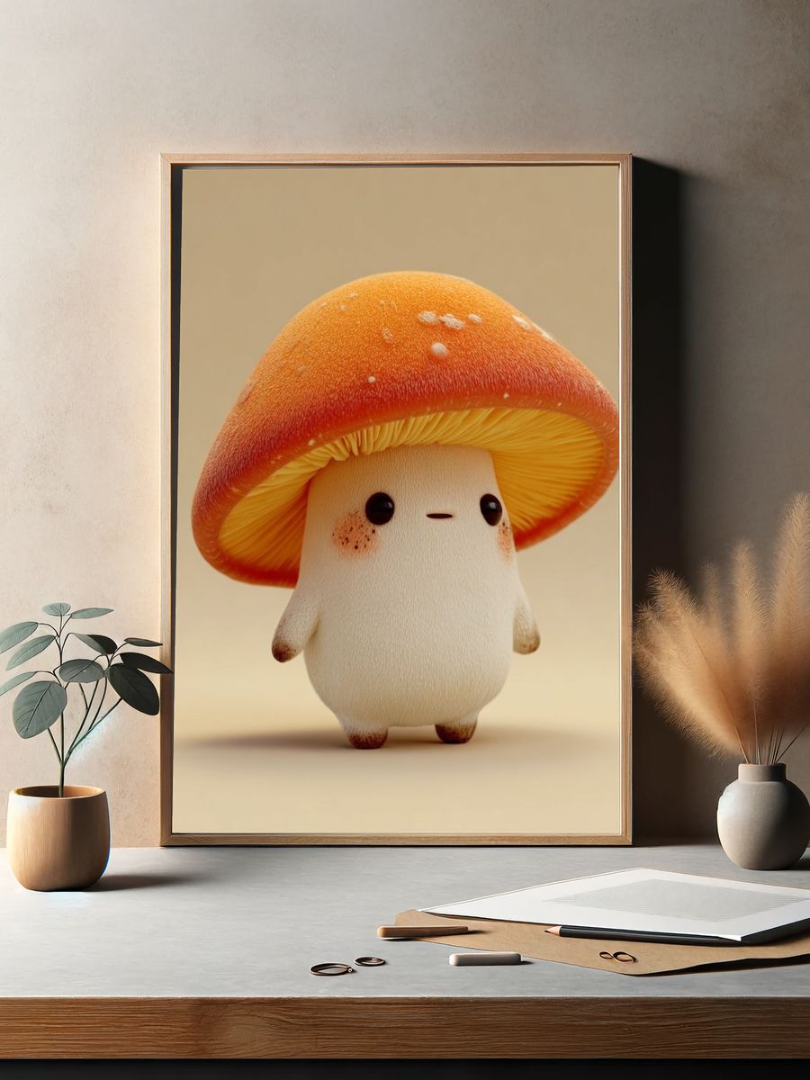 Cute Mushroom Character Illustration Poster. — room view 2