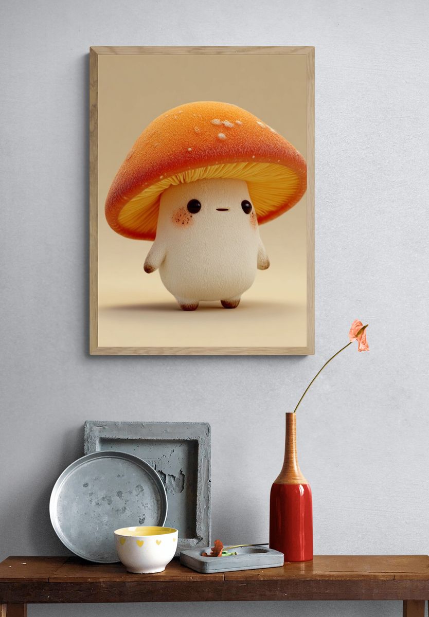 Cute Mushroom Character Illustration Poster. — room view 3