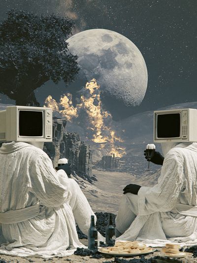 Surreal Moonlit Picnic Poster. poster