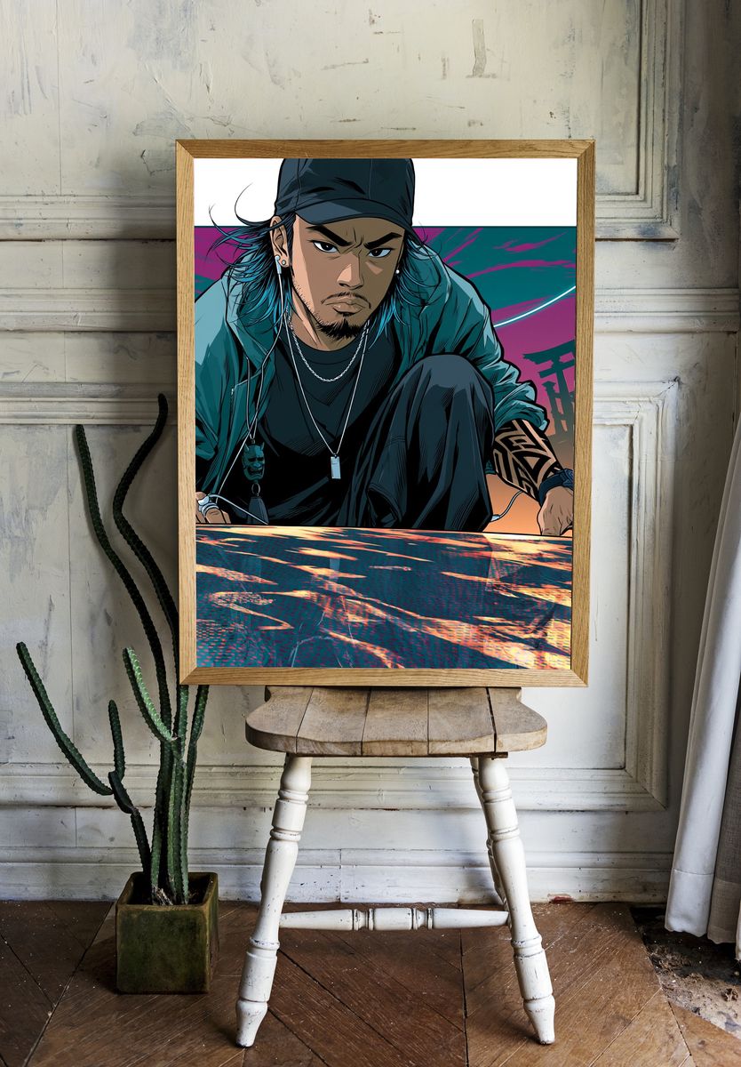 DJ Portrait Neon Illustration Poster. room preview