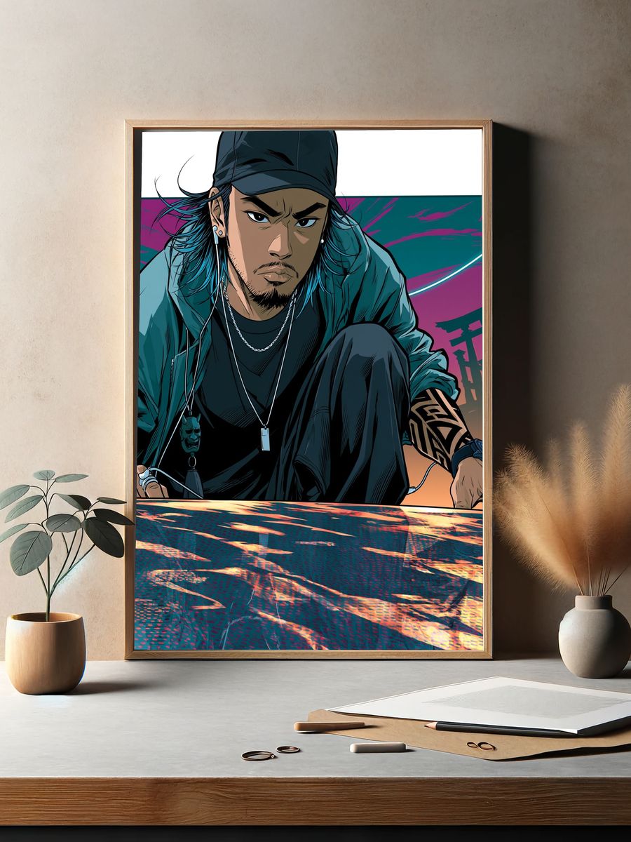 DJ Portrait Neon Illustration Poster. — room view 2