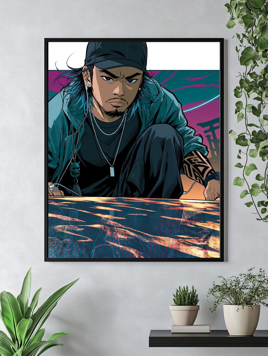 DJ Portrait Neon Illustration Poster. — room view 4