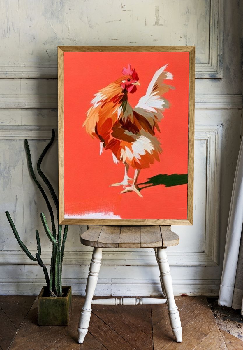 Rooster on Coral Background Illustration Poster. room preview