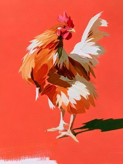 Rooster on Coral Background Illustration Poster.