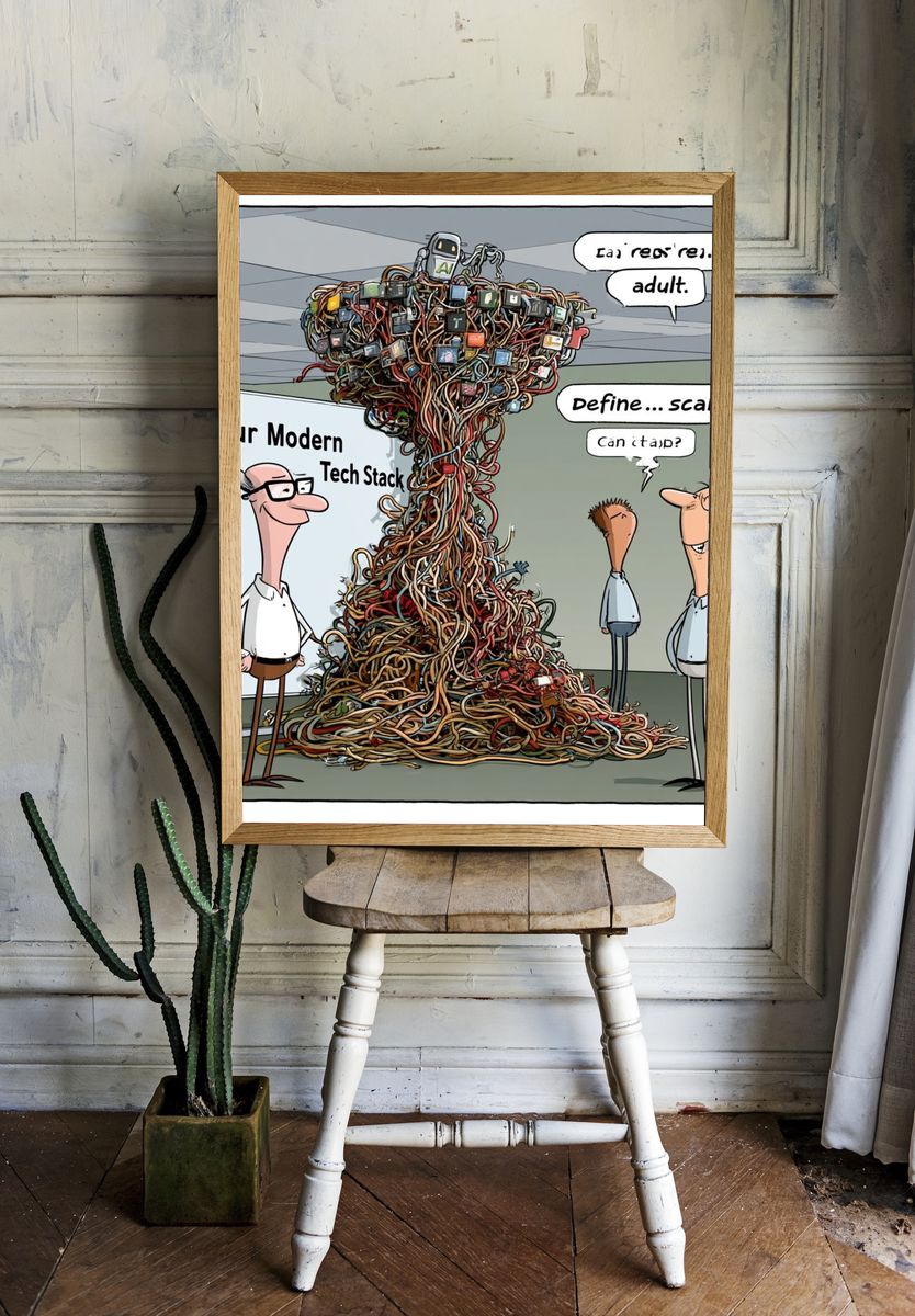 Modern Tech Stack Cartoon Poster. — room view 1
