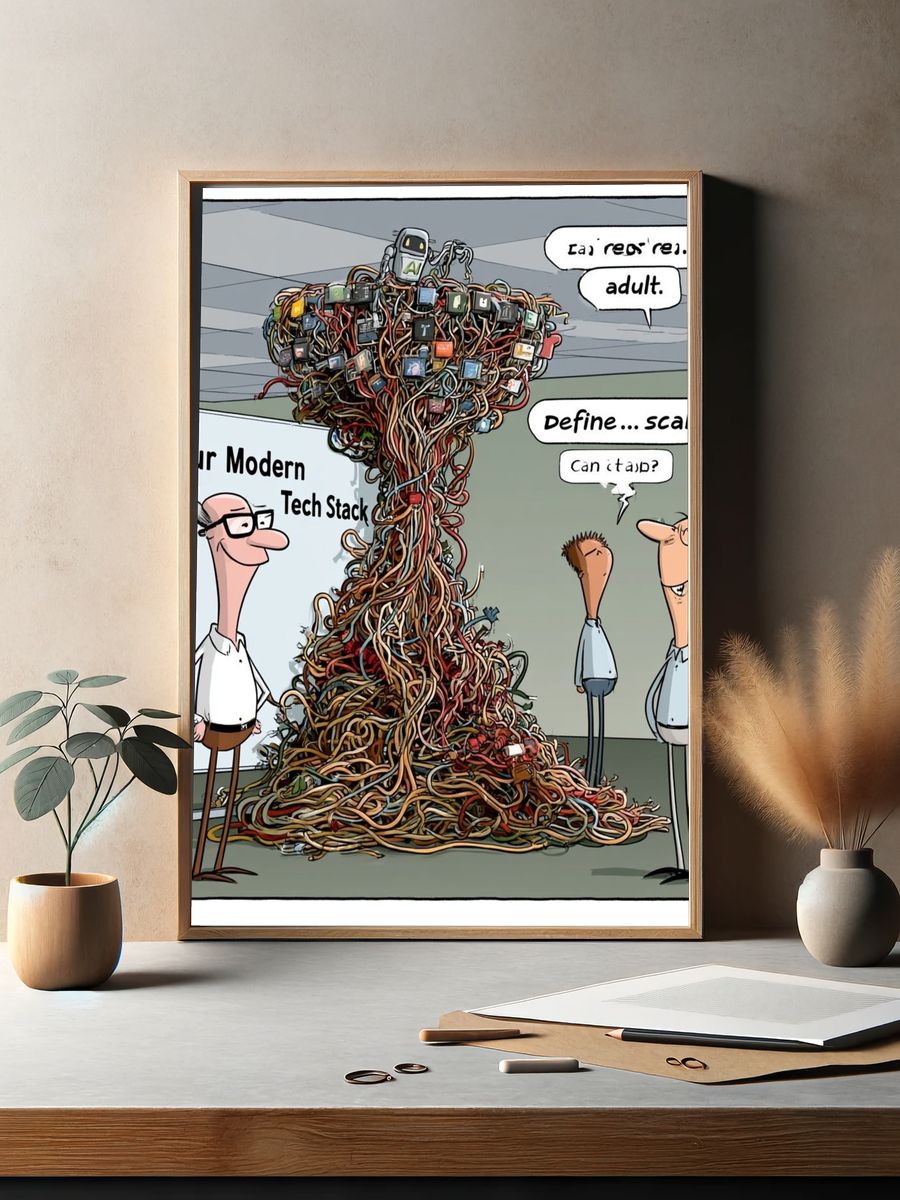 Modern Tech Stack Cartoon Poster. — room view 2