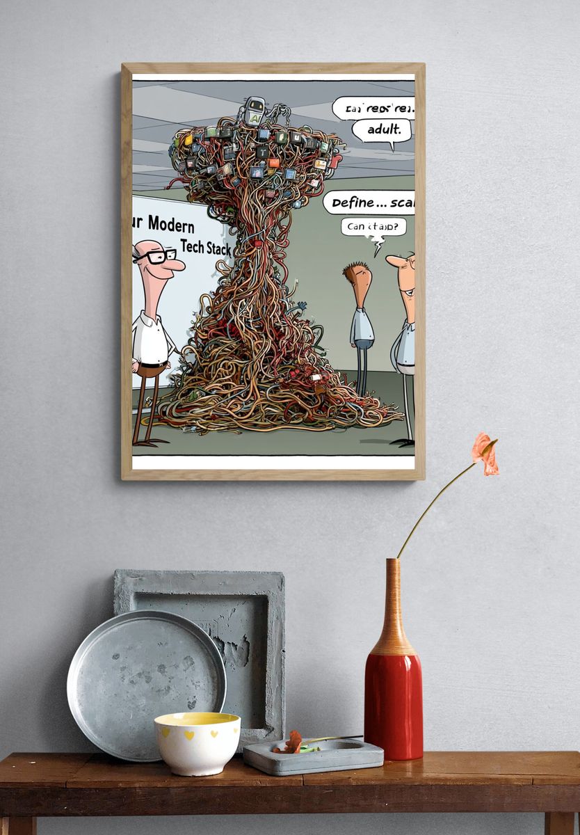 Modern Tech Stack Cartoon Poster. — room view 3