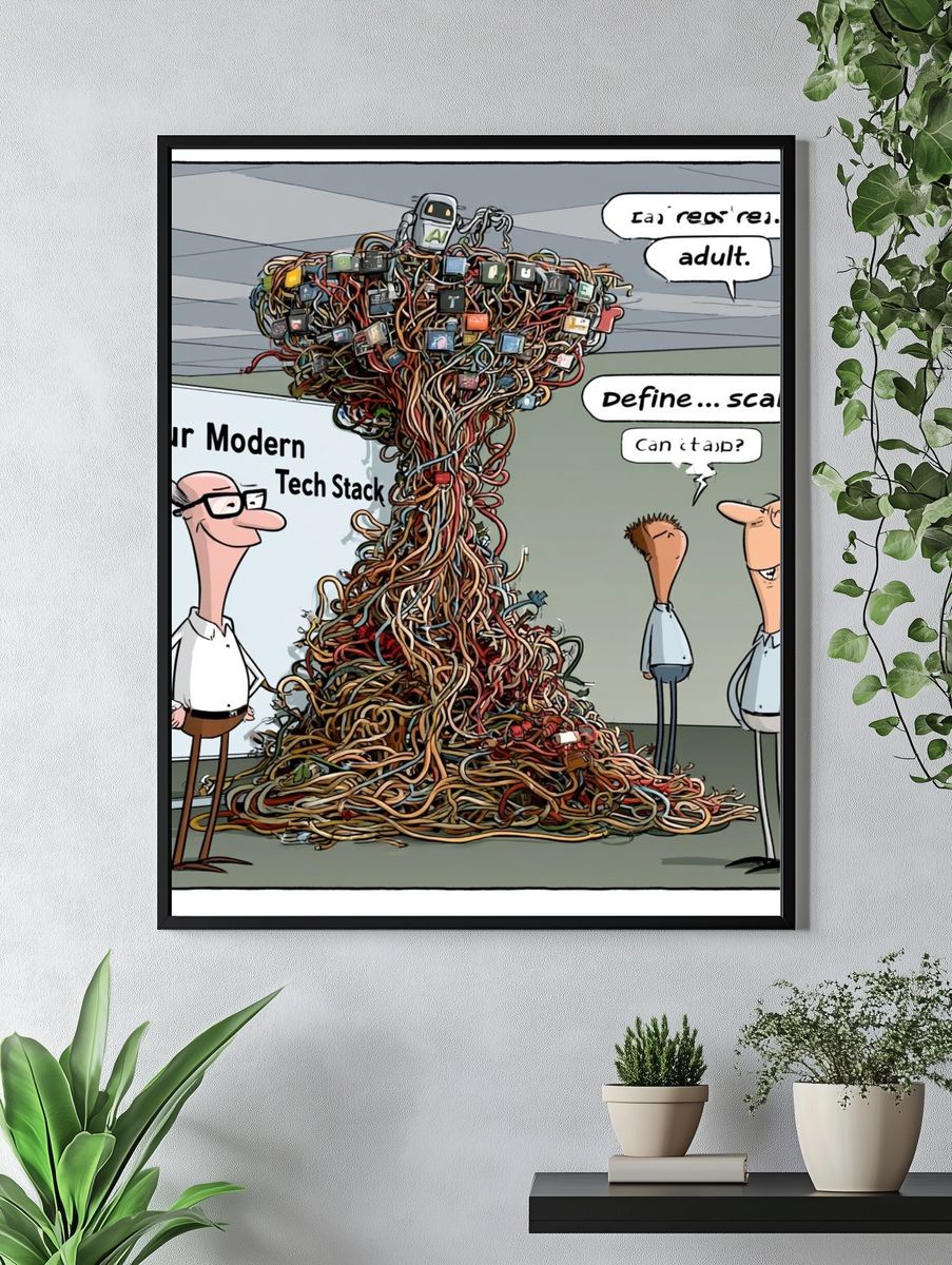 Modern Tech Stack Cartoon Poster. — room view 4