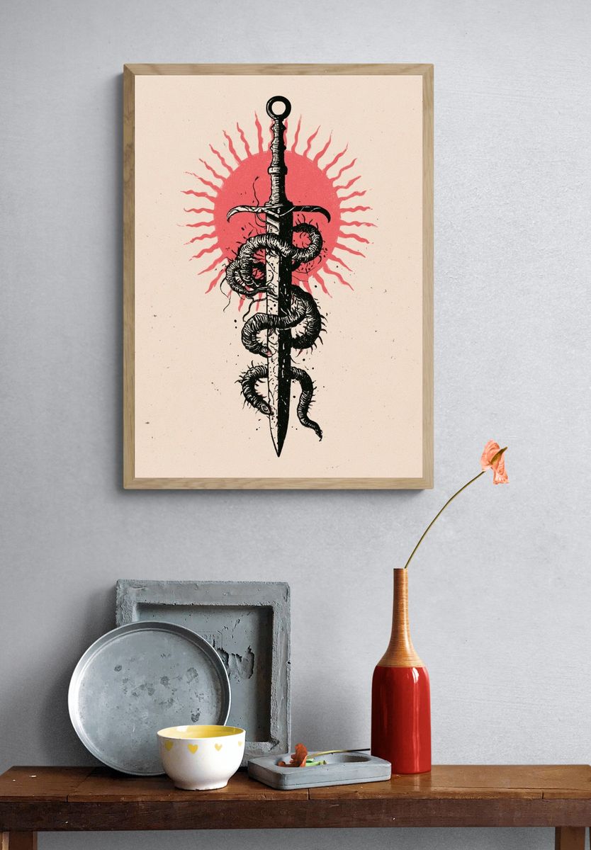 Serpent Sword Illustration Poster. — room view 3