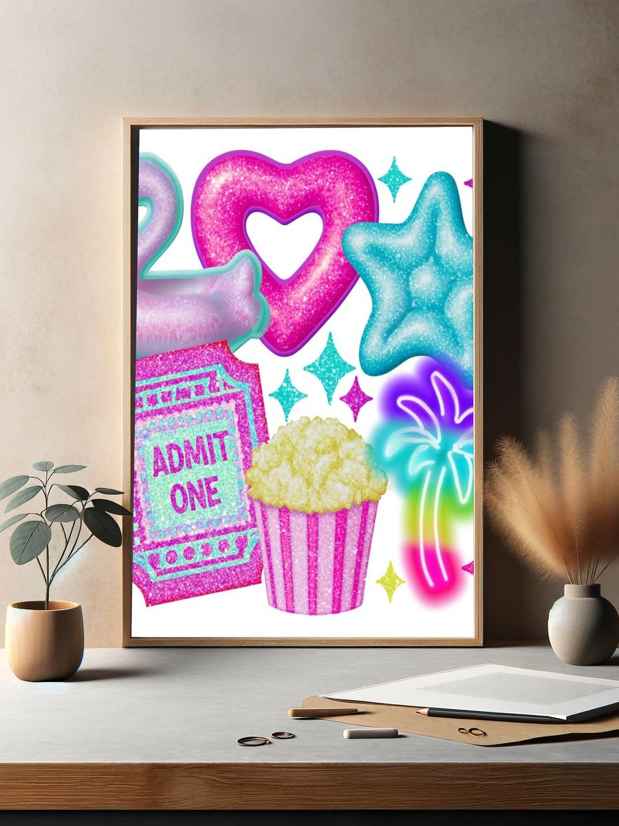 Neon Party Icons Illustration Poster. — room view 2